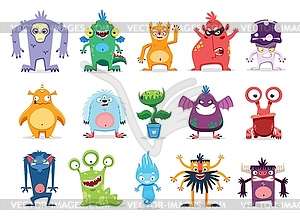 Cartoon monster characters, funny alien creatures - vector image