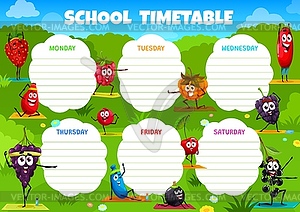 Timetable schedule with berry characters on yoga - vector image