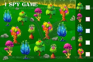 I spy game, magic alien trees in fantasy forest - royalty-free vector image