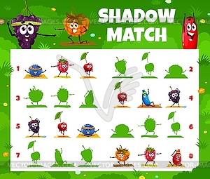 Shadow match game worksheet cartoon berry on yoga - vector clipart