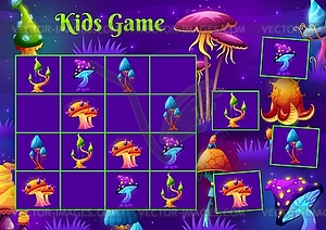 Sudoku kids game with magic mushrooms in forest - vector image