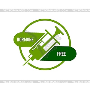 Hormone free certified product icon with syringe - vector image