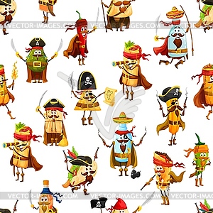 Tex mex mexican pirate characters seamless pattern - vector clipart