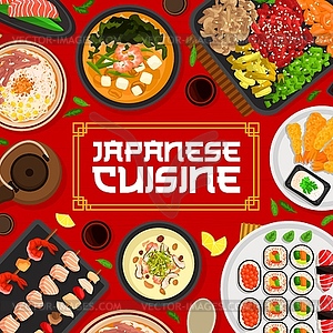 Japanese cuisine menu cover design, Japan dishes - vector image