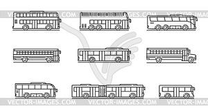 Значки линий городского транспорта, путешествий и школьных автобусов - векторное изображение EPS