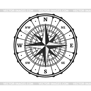 Old compass, vintage map wind rose symbol - vector image