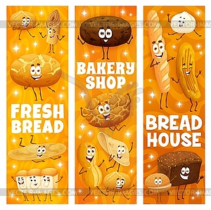 Bakery shop cartoon bread characters banners - vector clip art