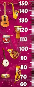 Kids height chart with cartoon musical instruments - vector clipart