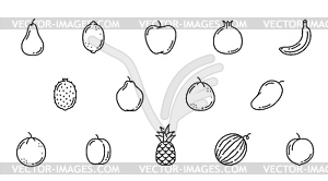 Farm garden raw fruit line icons or pictograms - vector clipart