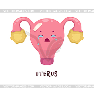 Uterus sick, injured and unhealthy organ character - vector clip art