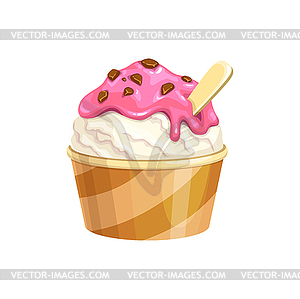 Cartoon ice cream with topping and chocolate chips - color vector clipart