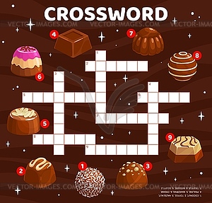 Crossword quiz game grid with chocolate candies - vector image