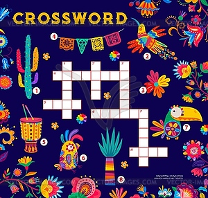Latin American flora and fauna crossword quiz - vector clipart