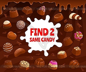 Chocolate praline and fudge find two same candies - vector image