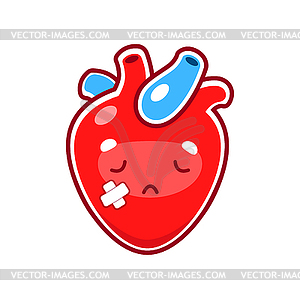 Мультяшный несчастный персонаж с больным или травмированным сердцем - стоковый векторный клипарт