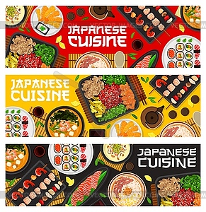 Баннеры блюд японской кухни, блюда азиатской кухни - рисунок в векторном формате