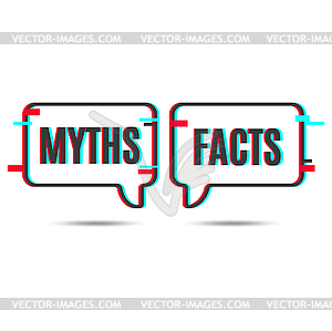Myths vs facts icon with glitch speech bubbles - vector image