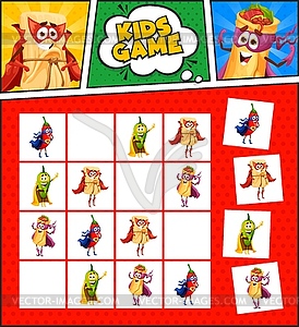 Sudoku kids game retro comics of mexican food - vector clipart