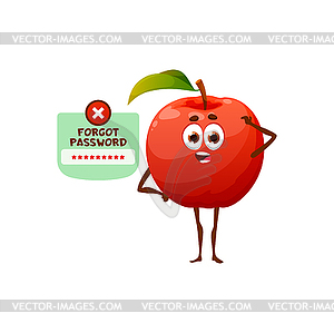 Forgot password cartoon apple character, login - vector clipart