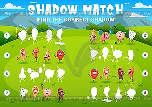 Shadow matching game, cartoon funny human organs - royalty-free vector image