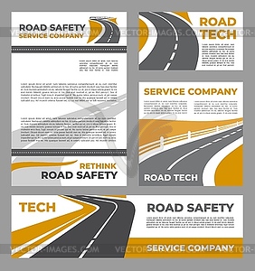 Roads safety, highway service industry posters - vector clipart