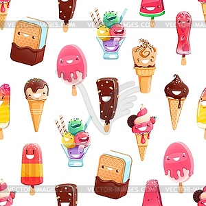 Cartoon ice cream characters seamless pattern - vector clipart / vector image