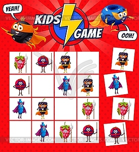 Sudoku kid game cartoon superhero berry characters - color vector clipart