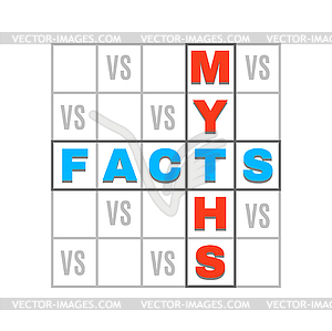 Myths vs facts icon. Truth or false crossword grid - vector clipart