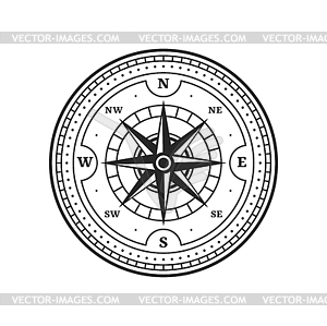 Antique compass, medieval map wind rose symbol - royalty-free vector clipart