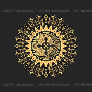 Эзотерический оккультный символ могущественного креста на солнце - векторное изображение клипарта