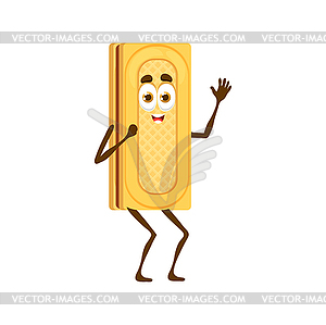 Cartoon cookie or waffle character, wafer - vector clip art