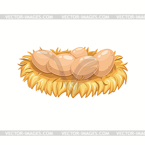 Cartoon chicken eggs in nest, design - vector image