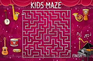 Labyrinth maze game cartoon musical instrument - vector clipart