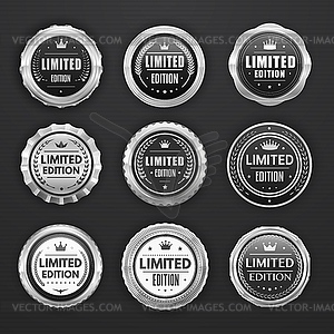 Limited edition silver badges, promotion labels - vector image