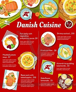 Danish cuisine restaurant meals menu design - vector image