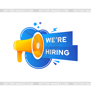 We are hiring, job offer, alert with megaphone - color vector clipart