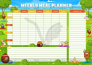 Kids yoga and fitness class, weekly meal planner - vector clip art