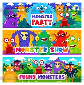 Cartoon monster characters, show invitation - vector clipart