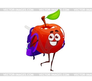 Cartoon red apple cute character with schoolbag - vector clipart