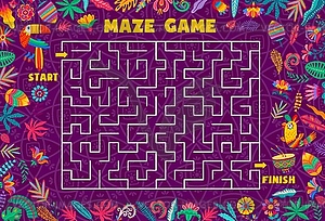 Labyrinth maze game help toucan to find exit - vector clipart