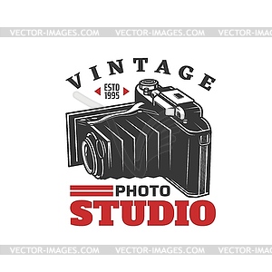 Photo studio icon with vintage photo camera - vector clipart
