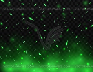 Green fire sparks, realistic overlay effect - vector image