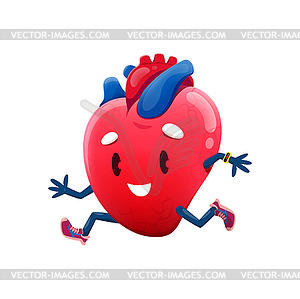 Cartoon running or jogging healthy heart character - vector clip art