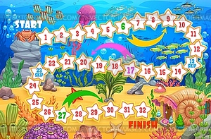 Kids board game underwater landscape and animals - vector clipart