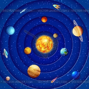 Paper cut solar system, cartoon galaxy planets - vector clipart