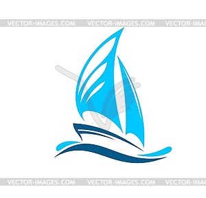 Yacht boat icon, emblem with blue ship - vector clip art