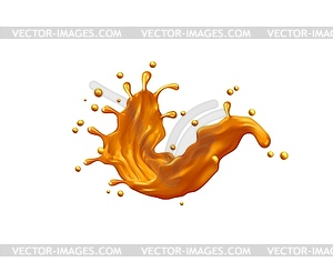 Golden swirl splash with drops, juice or toffee - vector image