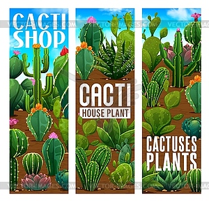 Mexican prickly cactus succulents vertical banners - vector image