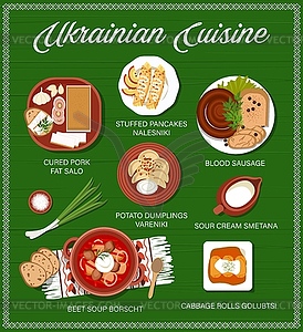 Ukrainian cuisine meals menu with traditional food - vector image