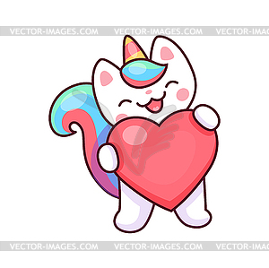 Персонаж Caticorn с большим сердцем в лапах, любовь - клипарт в векторе / векторное изображение